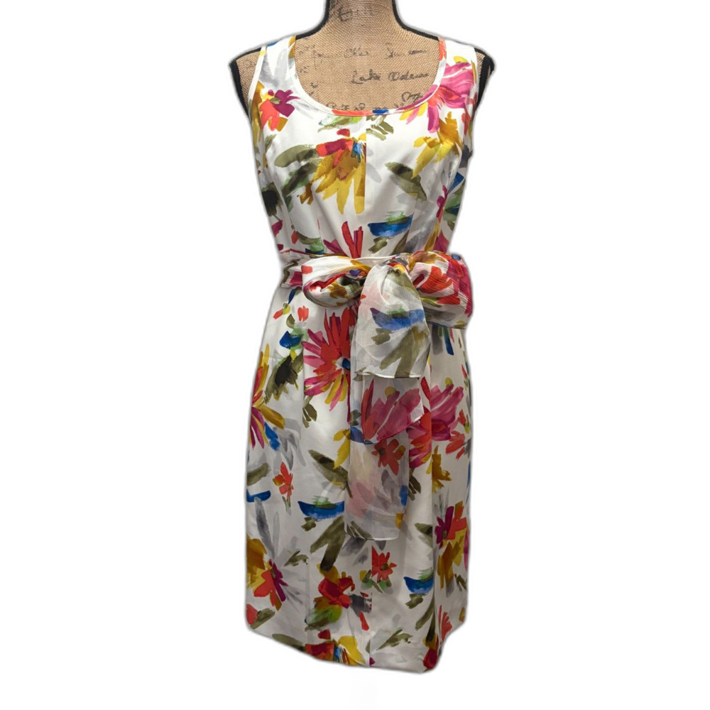 Worth New York 100% Silk Floral Sheath Dress Sleeveless Multicolor Size 6